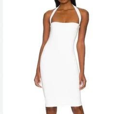 *The First Photo Is A Similar Style For Reference* *Clear Anti-Slip Band The Bust Area *Halter Style (Backless With A Front Strip) Fabric: 82% Polyester, 18% Spandex Care: Machine Wash Cold Size L(Please Refer To The Sizing Chart) Fitted Backless Midi Dress For Brunch, White Sleeveless Backless Dress For Date Night, Fitted Sleeveless Halter Dress For Brunch, Fitted White Backless Summer Dress, White Fitted Backless Summer Dress, Fitted White Backless Dress For Summer, Fitted Strapless Backless Dress For Brunch, Fitted Halter Dress With Spaghetti Straps For Brunch, Fitted Solid Backless Dress For Date Night