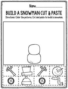 a printable snowman cut and paste worksheet for children to practice their skills