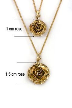 Rose Flower Necklace, 9k Yellow Gold Pendant, Gold Rose Necklace Beautiful yellow rose suspended by delicate thorns, A truly romantic gift! handcrafted in 9ct yellow solid gold * Material: 9ct Fairtrade / recycle UK hallmarked gold * Size of Rose: Approx 1.5 cm (0.4in) diameter * Length of Chain: hallmarked 1 mm Spiga chain 40 cm (16in) long (it could be longer on request ) * Ready to Ship in 10 business day * Made in the United Kingdom Please allow for slight variations in size as every item is Rose Gold Flower Pendant Necklace With Roses, Rose Gold Necklace With Flower Pendant And Roses, Rose Gold Necklace With Flower Pendant, Delicate Rose Gold Necklaces With Roses, Delicate Rose Necklace With Roses Detail, Dainty Rose-colored Jewelry With Rose Design, Delicate Rose Gold Jewelry With Rose Design, Delicate Rose Design Rose Gold Jewelry, Delicate Rose Design Jewelry For Mother's Day