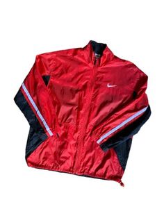 Vintage Nike Windbreaker Rain J Red Jacket Large White Label 90s | eBay Nike Casual Long Sleeve Sport Coat, Casual Nike Sport Coat With Long Sleeves, Urban Style Red Track Jacket For Streetwear, Nike Casual Winter Sport Coat, Red Urban Windbreaker For Streetwear, Casual University Red Track Jacket For Streetwear, 90s Style Track Jacket With Pockets For Streetwear, 90s Style Fall Outerwear For Streetwear, Nike Casual Long Sleeve Track Jacket