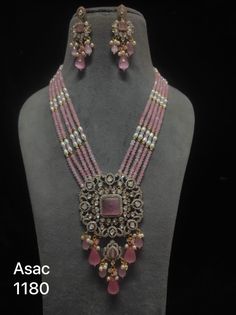 Very beautiful handmade rajwari necklace set Sabyasachi Wedding, Long Crystal Necklace, Indian Wedding Jewelry Sets, Gold Bracelet Simple, Bride Jewelry Set, New Gold Jewellery Designs, Beads Designs, Fancy Jewellery Designs, Beaded Necklace Designs