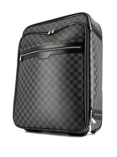 Designer Luggage With Sleeve For Trip, Designer Luggage For Trips, Business Luggage With Luggage Sleeve In Coated Canvas, Luxury Black Briefcase With Zipper Closure, Rectangular Coated Canvas Business Luggage, Classic Black Luggage With Leather Trim, Black Leather Luggage With Leather Handles, Luxury Coated Canvas Luggage With Sleeve, Luxury Black Travel Bag With Zipper Closure