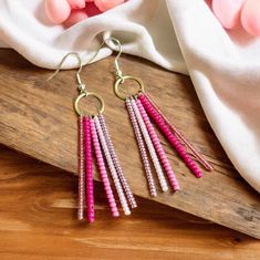 Elevate your style with these stunning handmade beaded dangle earrings in elegant coral hues. Perfect for any occasion, these earrings add a touch of sophistication and charm to any outfit. Length: 2.75 Inches (including the hook)  For any questions or custom requests, feel free to contact me. I'm happy to help! Pink Dangle Earrings With Faceted Beads, Nickel Free Pink Dangle Beaded Earrings, Nickel-free Pink Dangle Beaded Earrings, Pink Nickel-free Dangle Beaded Earrings, Pink Tassel Drop Earrings With Dangling Beads, Le Crochet, Beaded Dangle Earrings, I'm Happy, Jewelry Crafts