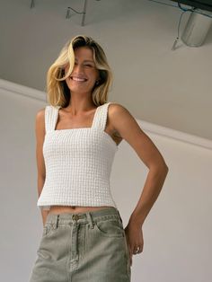 Chic Cropped Tank Top For Everyday, Chic Textured Summer Tops, Chic Textured Knit Fitted Tank Top, Chic Fitted Textured Knit Tank Top, Chic Spring Textured Knit Tank Top, Chic Everyday Crop Top, Chic Textured Knit Tank Top For Spring, Chic Crop Top Tank For Everyday, Textured Cropped Top For Spring