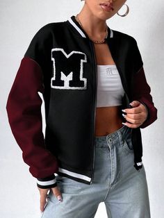 Casual Fashion Collegiate Style Letter Printed Zip-Up Baseball Jacket Multicolor Casual  Long Sleeve Fabric Colorblock,Letter Bomber High Stretch Spring/Fall Women Clothing, size features are:Bust: ,Length: ,Sleeve Length: Boys Plaid Shirt, Trim Jacket, Stil Elegant, Casual Vest, Striped Sleeve, Print Jacket, Sleeveless Vest, Long Sleeves Jacket, Inspiration Mode