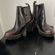 Doc Martin, Cherry Red Size 11 Boot Burgundy Leather Platform Boots, Burgundy Heeled Boots With Reinforced Heel And Round Toe, Burgundy High Heel Boots With Reinforced Heel, Shoes Dr Martens, Doc Martin, Dr Martens Boots, Dr Martens Shoes, Martens Shoes, Cherry Red