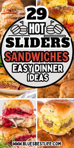 A collection of baked sliders that are great for appetizers of dinner ideas easy. Party Sliders For A Crowd, Slider Appetizers, Dinner Sliders, Sliders For A Crowd, Sliders Recipes Hamburger, Baked Sliders, Slider Ideas, Sweet Hawaiian Rolls, Party Sliders