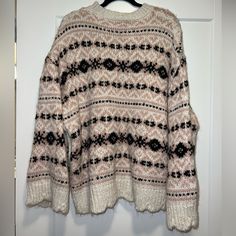 Size M-L, Fits Like A L Or Xl! Zara Pink Top For Winter, Pink Fair Isle Pattern Top For Fall, Pink Fair Isle Pattern Sweater For Fall, Casual Pink Tops With Fair Isle Pattern, Pink Fair Isle Sweater For Fall, Casual Pink Zara Sweater, Zara Pink Casual Sweater, Casual Pink Fair Isle Pattern Tops, Pink Crew Neck Sweater With Fair Isle Pattern