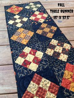 the table runner is made with patchwork and quilted fabric, it has an interesting design