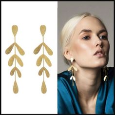 Brand New! High Quality Material: Metal Color: Gold Spring Trendy Teardrop Earrings, Trendy Teardrop Earrings For Spring, Spring Trendy Teardrop Jewelry, Trendy Teardrop Jewelry For Spring, Spring Teardrop Jewelry, Leaf-shaped Earrings For Summer, Trendy Gold Leaf Jewelry, Gold Earrings For Spring Party, Spring Party Gold Earrings