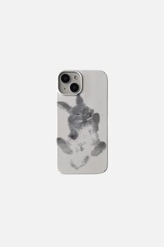 an iphone case with a black and white image of a handprinted rabbit on it