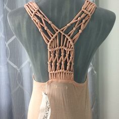 Pretty Peach Color With Cool Macrame Strapping Back. Shark Bite Bottom Hem. Nwt. 100% Modal, Lightweight Flowy Material. Length Ranges From 35"-42" Can't Measure Pit To Pit Since Arm Holes Are So Large. Dress Form Has 35" Bust. Sleeveless Summer Macrame Dress, Macrame Corset, Knock On Wood, My Tribe, Macrame Dress, Ombre Dress, Shark Bites, Mythical Creature, Large Dress