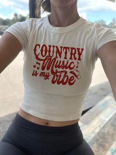 Country Music is my vibe Crop Tank and baby tee.  Women's Country Moon Crop Top Tee. Fun Short Sleeve T-shirt For Music Festival, Casual Spring Tops For Country Concerts, Crew Neck Letter Print Tops For Music Festival, Music Festival Crew Neck Tops With Letter Print, Crew Neck Tops With Letter Print For Music Festival, Trendy Tops For Country Concerts, Fitted Short Sleeve Tops For Music Festival, Trendy Tops For Spring Country Concerts, Trendy Summer Tops For Country Concerts