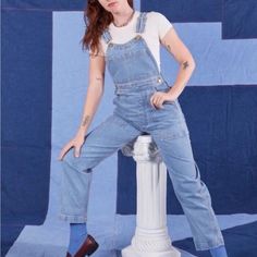 Really Cute With Red Thread Detailing! Just Don’t Fit Right Blue Utility Denim Jumpsuit With Straight Leg, Blue Straight Leg Utility Denim Jumpsuit, Light Wash Overalls For Fall, Fall Light Wash Overalls, Blue Utility Overalls With Straight Leg, Blue High Rise Utility Denim Jumpsuit, Blue Utility Straight Leg Overalls, Blue Straight Leg Utility Overalls, Blue Relaxed Fit Straight Leg Overalls