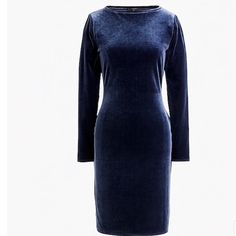 Dark Blue J Crew Velvet Dress Size Small Features -Super Soft -Stretchy -Velvet -Long-Sleeve Materials 90% Polyester 10% Elastane Appx Msmts Laid Flat Length: 35.7” Pit-To-Pit: 17.8” Sleeve: 23.5” Dresses Dark Blue, Merino Wool Dress, Classic Sheath Dress, Pink Sweater Dress, Ruffle Tiered Dress, Long Sleeve Fitted Dress, Silk Shift Dress, J Crew Dress, Long Sleeve Print Dress