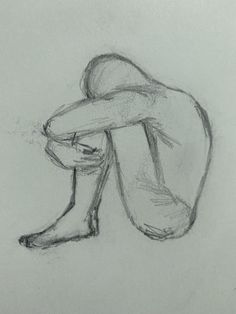 a drawing of a person sitting down with their head on his hands and legs crossed