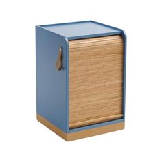 a blue and wooden box on a white background