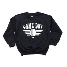 Looking for a cute sweatshirt for your kids? We have the perfect Football Game Day Stripes graphic sweatshirt addition to their closet! Black Long Sleeve Sweatshirt For Game Day, Black Long Sleeve Sweatshirt For School Spirit, Cotton Sweatshirt With Graphic Print For Game Day, Cotton Graphic Print Sweatshirt For Game Day, Game Day Long Sleeve Hoodie With Graphic Print, Black Long Sleeve Sweatshirt For School, Black School Spirit Sweatshirt With Crew Neck, Black Graphic Print Sweatshirt For Game Day, Cotton Logo Print Sweatshirt For Game Day