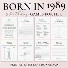 the printable birthday games for her is shown in black and white