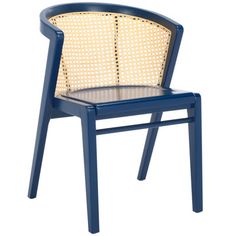 a blue chair with wicker seat and backrests on an isolated white background