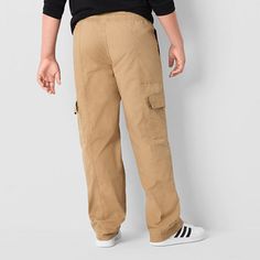 Made from soft stretch-cotton poplin, let his jeans take the day off for this pair of little and big boy's Thereabouts cargo pants to take center stage in his wardrobe. They have an elastic-drawstring waistband, utility-style pocketing, and straight legs. Wear them with a long-sleeve t-shirt and sneakers.Front Style: Flat FrontClosure Type: Drawstring, Full ElasticFit: Regular FitPockets: 2 Side Slip Pockets, 2 Cargo Side PocketsRise: At WaistFiber Content: 97% Cotton, 3% SpandexFabric Descript… Big And Tall Cotton Bottoms With Side Pockets, Casual Full-length Cargo Pants With Comfort Waistband, Casual Big And Tall Pants With Pockets, Casual Big And Tall Pants, Casual Big And Tall Bottoms With Straight Leg, Casual Big And Tall Straight Leg Bottoms, Casual Cotton Jeans For Big And Tall, Casual Big And Tall Cotton Jeans, Casual Cotton Bottoms For Big And Tall