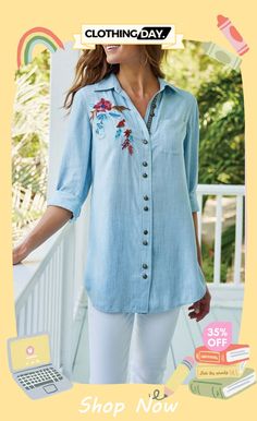 Denim Embroidered Shirt Jacket