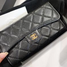 Brand New Never Used With Authentication Cards And Box Chanel Long Wallet, Chanel Perfume, Chanel Wallet, Black Caviar, Chanel Bags, Chanel Black, Clothing Ideas, Long Wallet, Chanel Bag