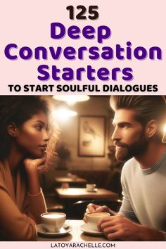 text reads - 125 deep conversation starters to start soulful dialogues Deep Conversation For Couples, Intimate Conversation Topics, Husband And Wife Conversation Starters, Intimate Questions For Couples Conversation Starters, Conversation Prompts For Couples, Intimate Conversation Starters, Deep Conversation Starters For Friends, Topics To Discuss With Your Boyfriend, Friend Conversation Starters