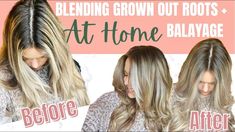 How To Blend Grown Out Roots, Grown Out Roots Hairstyles, At Home Root Smudge, Balayage Hair At Home Diy, Diy Reverse Balayage At Home, Grown Out Highlights To Balayage, Grown Out Blonde Hair Roots, Grown Out Roots Blonde, Diy Lowlights At Home