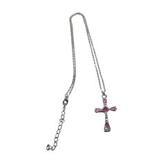 Elevate your style with our Vintage Pink Paua Shell Inlayed Cross Necklace. The stunning cross pendant is beautifully adorned with unique pink paua shell, adding a touch of elegance to any outfit. Embrace your faith and make a fashion statement with this one-of-a-kind piece. Chain is 18" Stainless Steel roll chain with a 2" extender chain. Pink Cross Pendant Necklace For Gift, Pink Cross Necklace For Gifts, Pink Cross Necklace For Gift, Adjustable Pink Cross-shaped Jewelry, Customized Photo Gifts, Paua Shell, Pretty Jewellery, Necklace Jewelry, Vintage Necklace