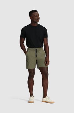 Variable environments and weather are no issue for these pull-on shorts made from the brand's lightweight, stretchy and durable Astroman and Ferrosi fabrics. 7" inseam Elastic/drawstring waist Nonfunctional fly Front slant pockets; side zip pocket Reflective logo enhances visibility in low light or at night 85% nylon, 15% spandex with 46% recycled nylon, 40% nylon, 14% spandex contrast Machine wash, tumble dry Imported bluesign®-approved fabric, made with tested and sustainably produced componen Casual Short-length Activewear For Outdoor, Casual Nylon Athletic Shorts With Side Pockets, Outdoor Recycled Polyester Shorts, Casual Athletic Shorts For Outdoor Activities, Casual Nylon Shorts With Short Inseam, Casual Athletic Shorts For Hiking, Stretch Casual Hiking Shorts, Casual Stretch Athletic Shorts For Hiking, Casual Athletic Shorts With Elastic Waistband For Hiking