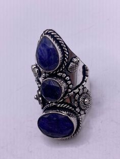 Vintage Blue Raw Sapphire Ring Boho Statement - Etsy Sapphire Ring Jewelry Collectible, Sapphire Lapis Lazuli Ring Jewelry, Collectible Sapphire Ring Jewelry, Bohemian Blue Collectible Ring, Fine Jewelry Blue Lapis Lazuli Ring, Blue Lapis Lazuli Rings Fine Jewelry, Blue Adjustable Jewelry With Stone Setting, Blue Lapis Lazuli Fine Jewelry Rings, Unique Blue Jewelry For Anniversary