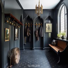 Victorian Gothic mudroom in gorgeous deep colors. Victorian Gothic Home Decor, Morgantown West Virginia, Home Inspo Cozy, Casa Country, Dark Home Decor, Goth Home Decor, Dark Home, Gothic Home, Home Inspo