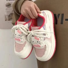 Sweet Hello Kitty Anime Sanrio Casual Board Shoes Kawaii Cute Cartoon Kt Cat Female Student Sneakers Shoes Kawaii, Hello Kitty Shoes, Campus Style, Off White Shoes, Women Platform Shoes, Sporty Casual, Casual Sneakers Women, Big Head, Shoe Insoles