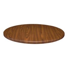 an oval wooden table top on a white background