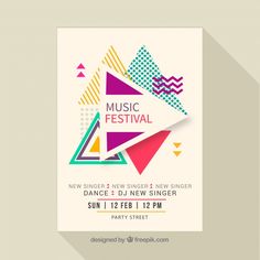 an abstract music festival poster with geometric shapes and triangles on it's back side