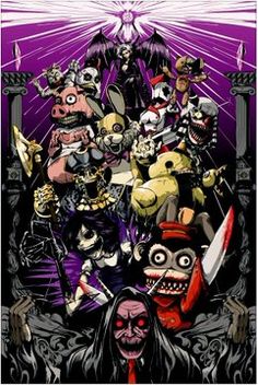 a poster with many different characters on it