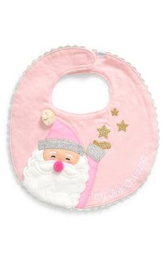 Help your family's newest addition get into the holiday spirit with this adorable Santa-appliqué bib that makes a picture-picture way to celebrate baby's first Christmas. Hook-and-loop closure 100% cotton with 100% polyester back Spot clean Imported Santa Applique, Christmas Bib, Picture Picture, My First Christmas, Baby's First Christmas, Fabric Gift Bags, Mud Pie, Babies First Christmas, Fabric Gifts