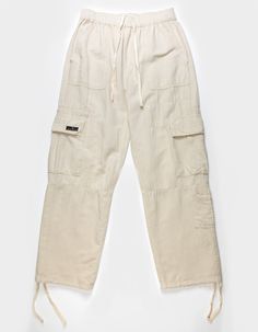 Bdg Urban Outfitters Utility Cargo Pants. Elastic Waist With Drawstring. Two Front Pockets. Two Cargo Pockets And Two Back Pockets With Hook-And-Loop Closures. Utility Pocket. Woven Label At Right Front Cargo Pocket. Relaxed Fit. Tapered Legs. Elastic Cuffs With Adjustable Drawstring Closures. 51% Linen 49% Cotton. Machine Wash. Imported. Spring Cotton Cargo Jeans With Drawstring, Casual White Cargo Pants With Drawstring, Relaxed Fit Cotton Cargo Jeans With Drawstring, Casual Cotton Cargo Jeans With Drawstring, Beige Drawstring Bottoms For Streetwear, Beige Cotton Parachute Pants With Drawstring, Utility Cargo Pants, Urban Outfitters Men, Flannel Sweatshirt