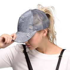 PRICES MAY VARY. Damaged Denim Fabric With Ponytail Baseball Cap Cotton Ponytail Baseball Cap Messy Buns Trucker Plain Baseball Cap C.C Genuine 100% Guarantee Hat With Ponytail, Plain Baseball Caps, Ponytail Baseball Cap, Messy Buns, Women Hats, Womens Baseball Cap, Denim Cotton, Birthday Gifts For Women, Messy Bun