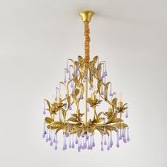 Amethyst Drops Crystal Chandelier - Vakkerlight Birdcage Chandelier, Iron Lamp, Caramel Color, Lilac Color, Purple Glass, Colorful Leaves, Purple Crystals, Color Dorado, Glass Chandelier