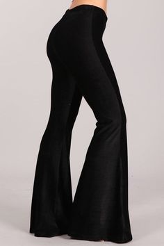 Black Velvet Bell Bottoms Velvet Bell Bottoms, Ribbed Flares, Lightweight Pants, Soft Pants, Bell Bottom Pants, Comfort Wear, Bell Bottom, Wide Brimmed Hats, Black Rib