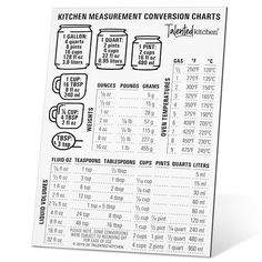 the kitchen measurement chart is displayed on a white board with black lettering and numbers for each item