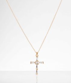 "Boutique By BKE Glitz Cross Necklace - Gold 14-19, Women's Gold Rhinestone pendant necklace Length measures 19". Apparel & Accessories" Gold Crystal Rhinestone Cross Pendant Necklace, Crystal Cross Jewelry With Chain, Crystal Cross Chain Jewelry, Gold Cross Pendant Jewelry For Party, Gold Bling Cross Pendant Necklace, Crystal Cross Necklace With Adjustable Chain, Party Necklace With Adjustable Chain And Cross Pendant, Crystal Cross Pendant Necklace With Bling, Party Necklace With Adjustable Chain And Cross Shape