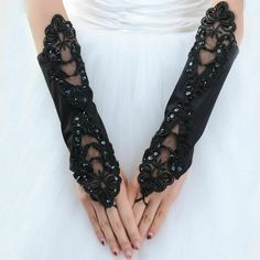 100% Brand New Color: Black Size:Free. Length:about 27cm Material:Spandex/Stretchable Satin. Quantity:1 pair. Great for Prom, Weddings, Costumes, or any other formal occasion. Very Comfortable, Beautiful, and Smooth Bride Gloves, Beaded Gloves, Lace Fingerless Gloves, Long Fingerless Gloves, Goth Wedding, Sequin Wedding, Wedding Gloves, Bridal Gloves, Applique Wedding