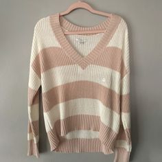 Sweater. Grey And White Striped. Never Worn. American Eagle Cute American Eagle Outfits, American Eagle Sweaters, Striped Sweaters, Winter Wishlist, American Eagle Cardigan, Cropped Cable Knit Sweater, American Eagle Outfits, Preppy Clothes, American Eagle Tops