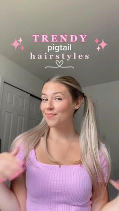 Cute Hairstyles For Pink Out Day, Trendy Pigtails Hairstyles, Cute Pig Tail Hairstyles For Long Hair, How To Make Pigtails Look Cute, Cute Piggy Tails Hairstyles, Sectioned Pigtails, Fun Pigtail Hairstyles, High Braided Pigtails, Cute Low Pigtails