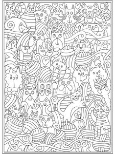 an abstract coloring page with cats and other animals