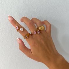 Pink Gemstone Rings - These rings are a collection of all VASI Jewelry pink stone rings! Pick the one you love most ◡̈ From minimal dome rings to chunky gemstone rings, there's a perfect pink piece for everyone! Please check the listing photos to pick the correct ring type and size!  Details: - Stainless Steel and 18k Gold - CZ stones or Agate - gold filled - non-tarnishing - Hypoallergenic - Style: Minimalist WHY VASI Jewelry? - Ethically sourced gems and stones - Made with recycled gold - Handmade or designed/sourced - Shop local (based in Chicago) - Beats major competitors prices  - Long lasting quality - Modern and trendy - Dainty minimal pieces - Free shipping over $35 - Good reviews (checkout vasijewelry.com) VASI: follow along on instagram @vasi.jewelry or shop the site http://vasij Chicago Beats, Ring For Women Gold, Dome Rings, Pink Stone Ring, Anniversary Gifts For Her, Pink Stone Rings, Pink Sapphire Ring, Ring Birthstone, Perfect Pink