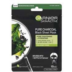 Clarify your complexion with Garnier Charcoal and Algae Hydrating Face Sheet Mask ; a purifying treatment that delivers long-lasting hydration, whilst helping to minimise the appearance of fine lines and visible pores.  Infused with a cocktail of beneficial ingredients, including Charcoal, Algae and Hyaluronic Acid, the face mask adheres comfortably like a second skin for maximum effect. Easy to apply and remove, the mask works in just 15 minutes to leave you with a mattified, refined visage.  Dermatologically tested. Garnier Micellar, Hydrating Face Mask, Face Sheet Mask, Garnier Skin Active, Skin Care Mask, Enlarged Pores, Shea Moisture Products, Clean Skincare, Moroccan Oil